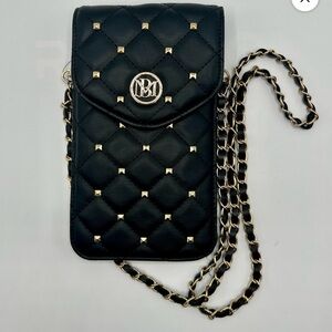 Badgley Mischka Black Quilted Crossbody Bag with Gold Accents